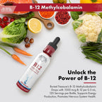 Buried Treasure Gotas de Vitamina B12 - 1000mcg Metilcobalamina por Dosis, 120 Dosis - Sublingual, Vegano, Sin Alcohol, Sabor Frambuesa, 60 ml