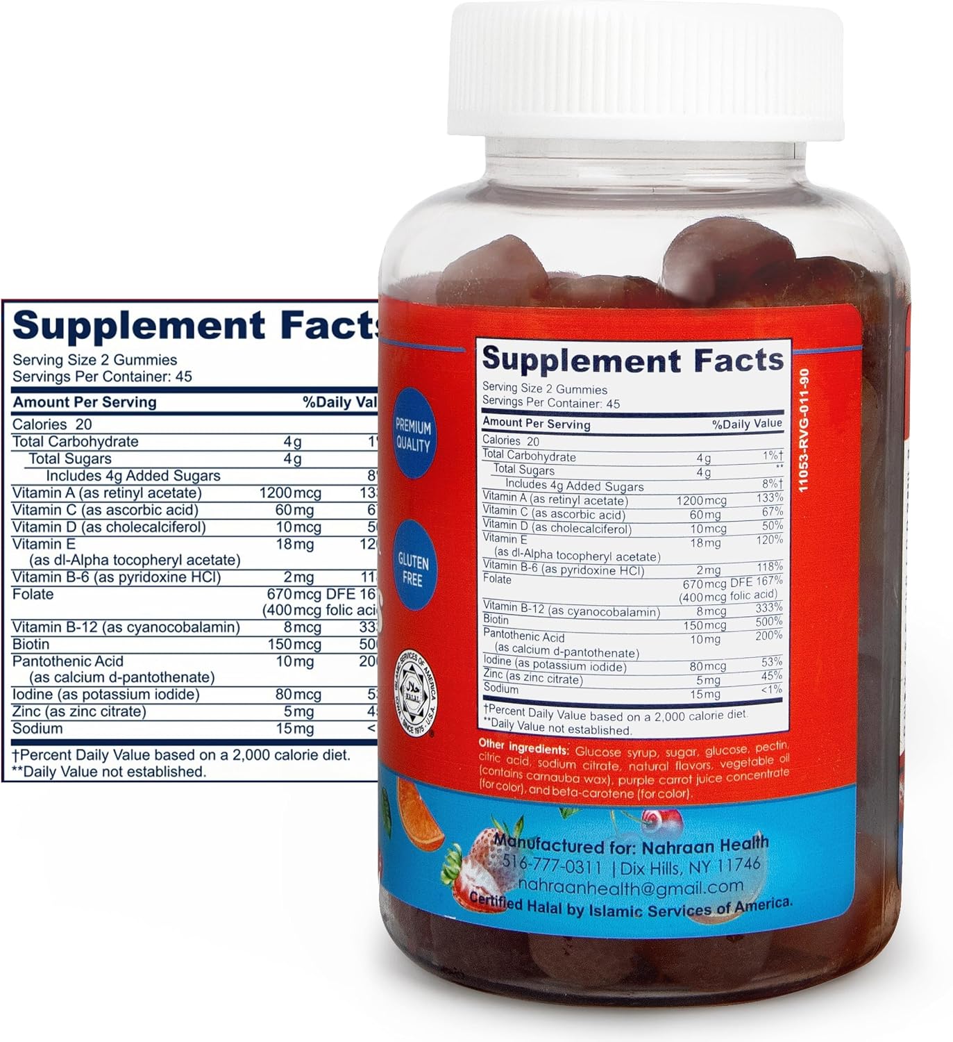 NAHRAAN HEALTH Multivitamínico Halal para Adultos - Gominolas Veganas con Vitaminas A, C, D, E, B6, B12 - 90 unidades