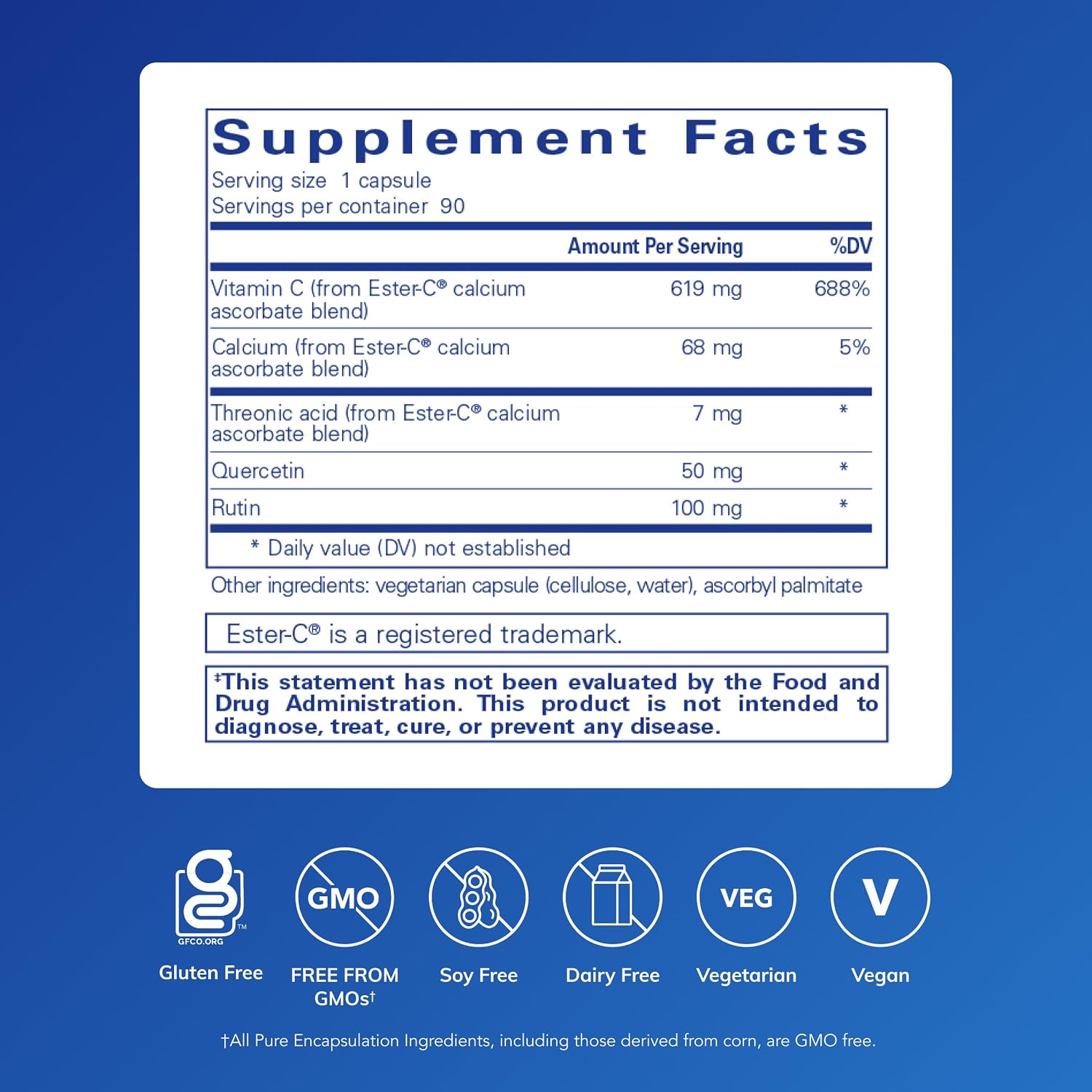 Pure Encapsulations Ester-C & Flavonoids - Vitamin C with Bioflavonoids, Quercetin, and Rutin - 90 Capsules
