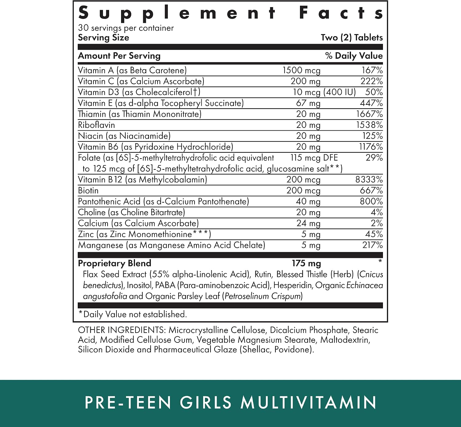 Michael's Health Naturopathic Programs Pre-Teen Girls - 60 Comprimidos Vegetarianos - Multivitamínico Diario para Crecimiento y Desarrollo Saludable - Kosher - 30 Dosis