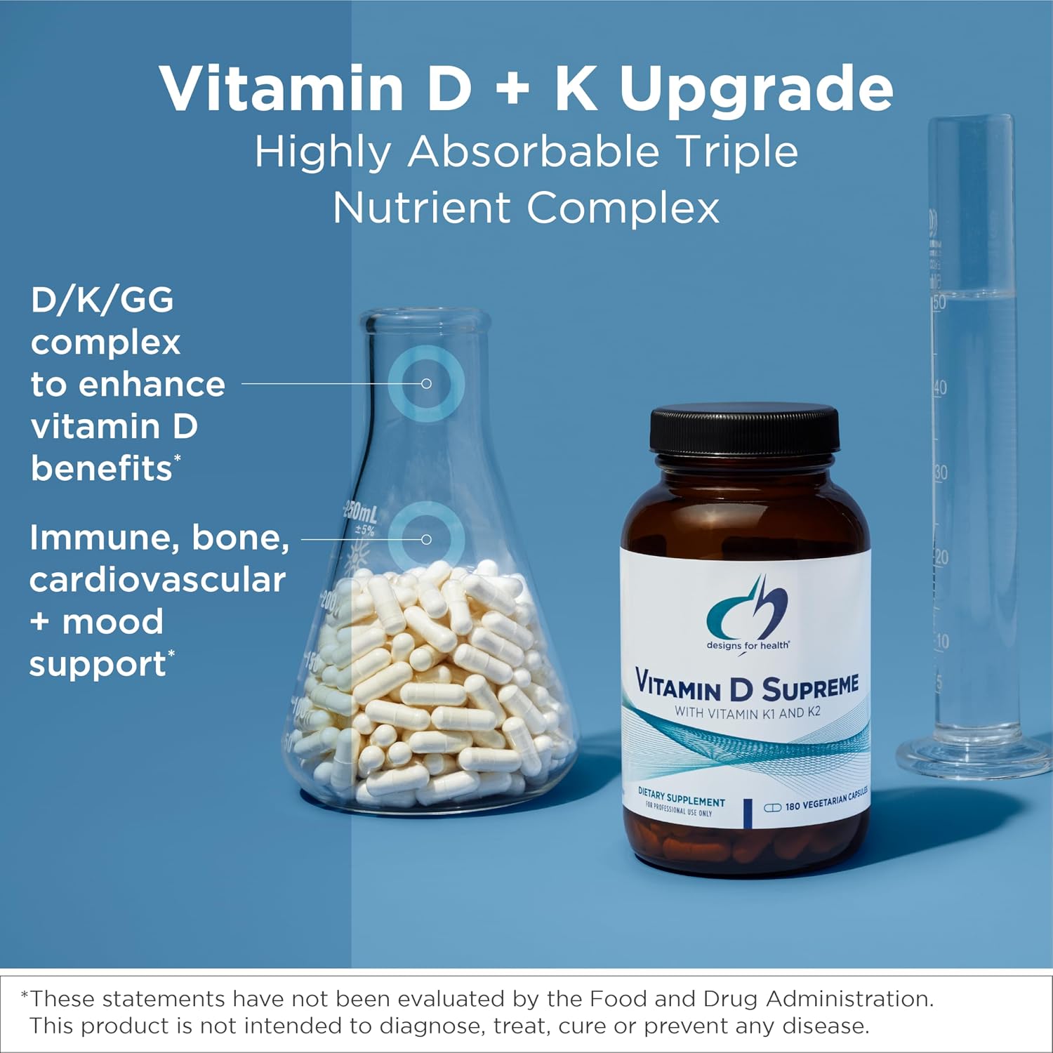 Designs for Health Vitamina D Supreme - D3 5000 UI con K2 MK-4 y K1 2000 mcg, 180 cápsulas