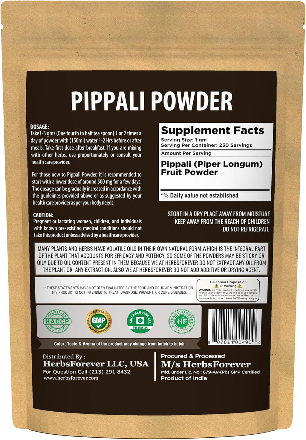 HerbsForever Pippali (Piper longum) en polvo - 230 g