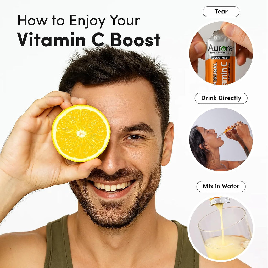Aurora Nutrascience Vitamina C Liposomal 1000 mg – Apoyo Inmunitario, 10 Sobres Monodosis, Sabor Naranja, Sin Azúcar