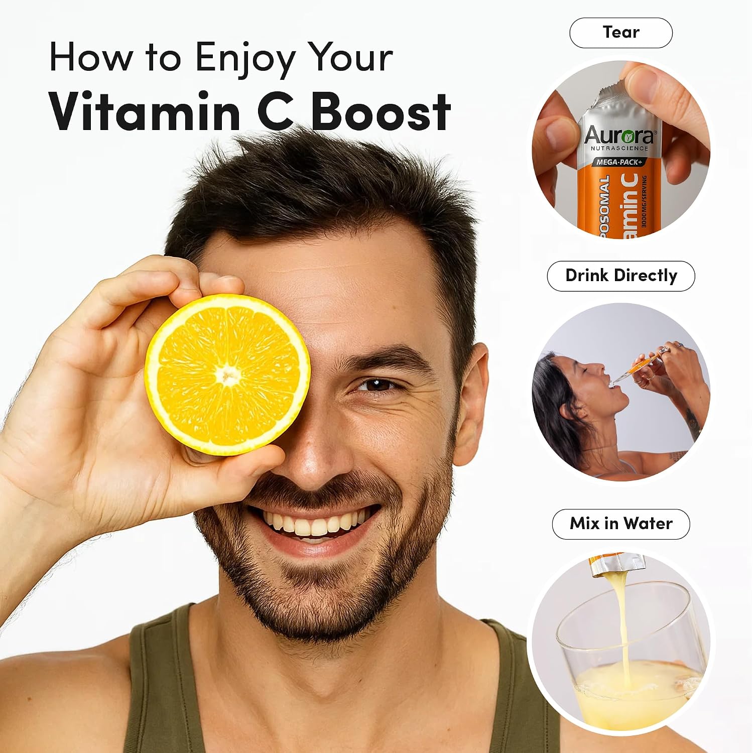 Aurora Nutrascience Vitamina C Liposomal 1000 mg – Apoyo Inmunitario, 10 Sobres Monodosis, Sabor Naranja, Sin Azúcar