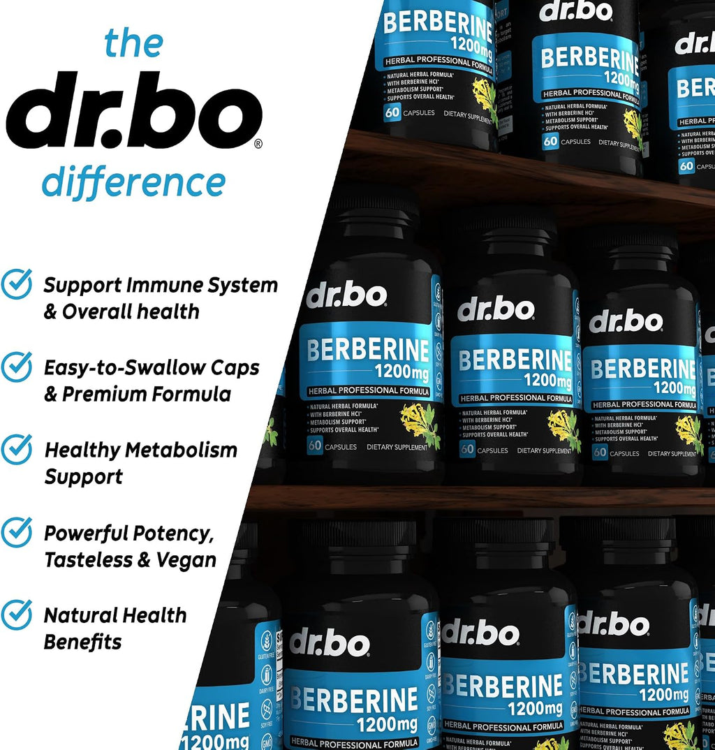 Berberina 1200mg Cápsulas - Suplemento de Berberina HCL - Apoyo Metabólico Saludable - 60 Comprimidos