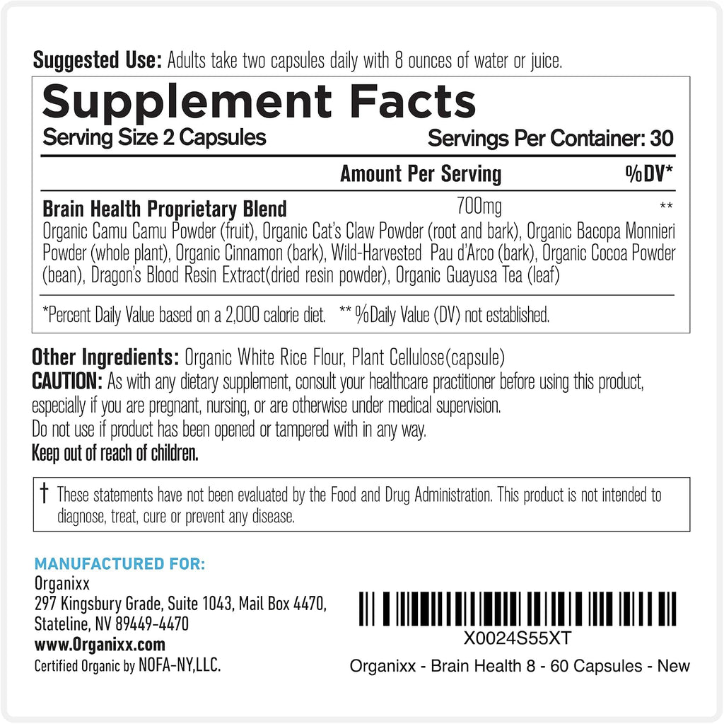 Organixx Ageless Brain - Complemento alimenticio para la función cerebral, claridad y enfoque, 60 cápsulas vegetarianas