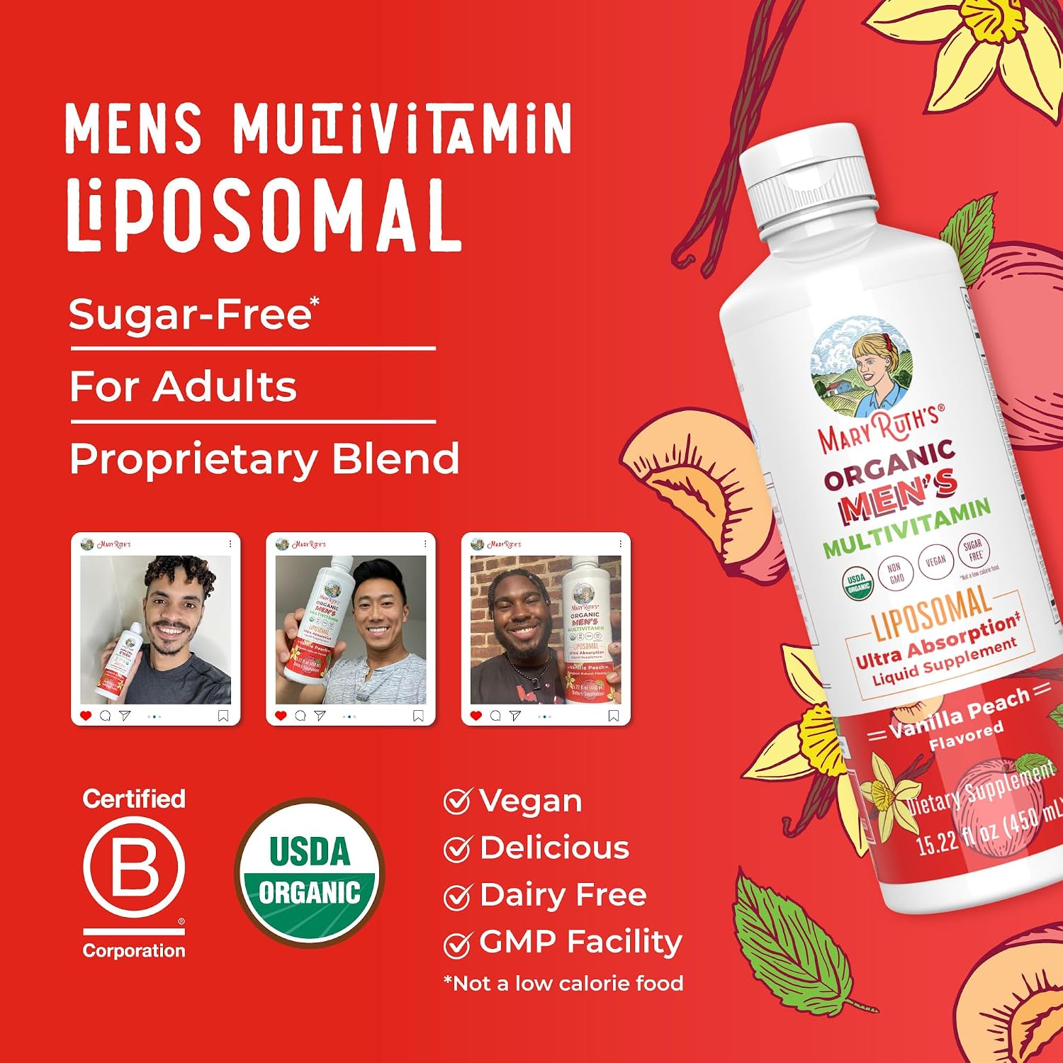 MaryRuth's Multivitamínico Liposomal para Hombres - Líquido Sin Azúcar, Vegano, 450 ml