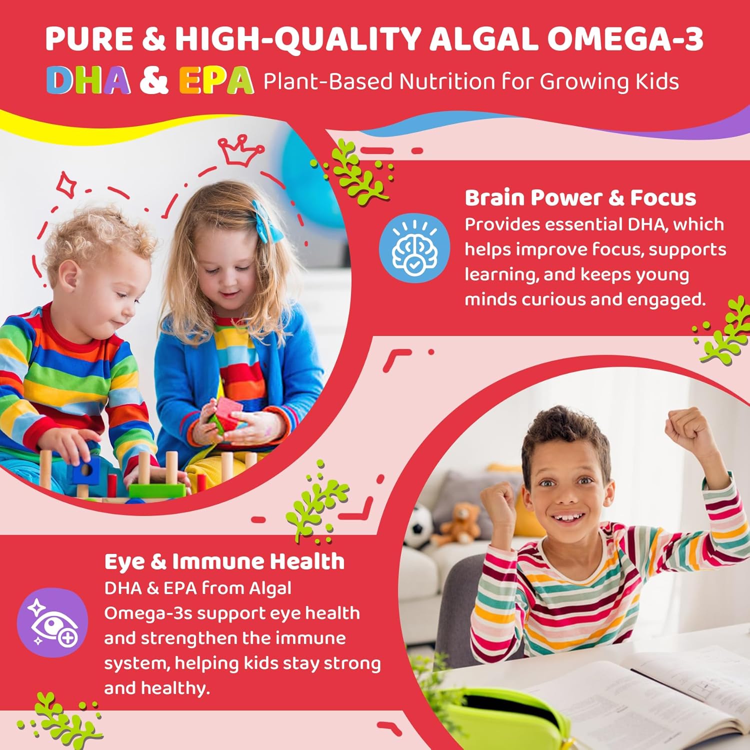Gominolas líquidas de vitamina D3, K2 y calcio para niños y adolescentes, 1000 UI / 2000 UI D3 con magnesio, omega-3 de algas, vitaminas para huesos y dientes, absorción de calcio, cerebro e inmunidad, sin azúcar, pack de 2