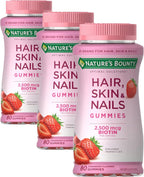 Nature's Bounty Hair, Skin & Nails con Biotina, Gominolas de Fresa, 2500 mcg, 140 unidades (70 porciones)