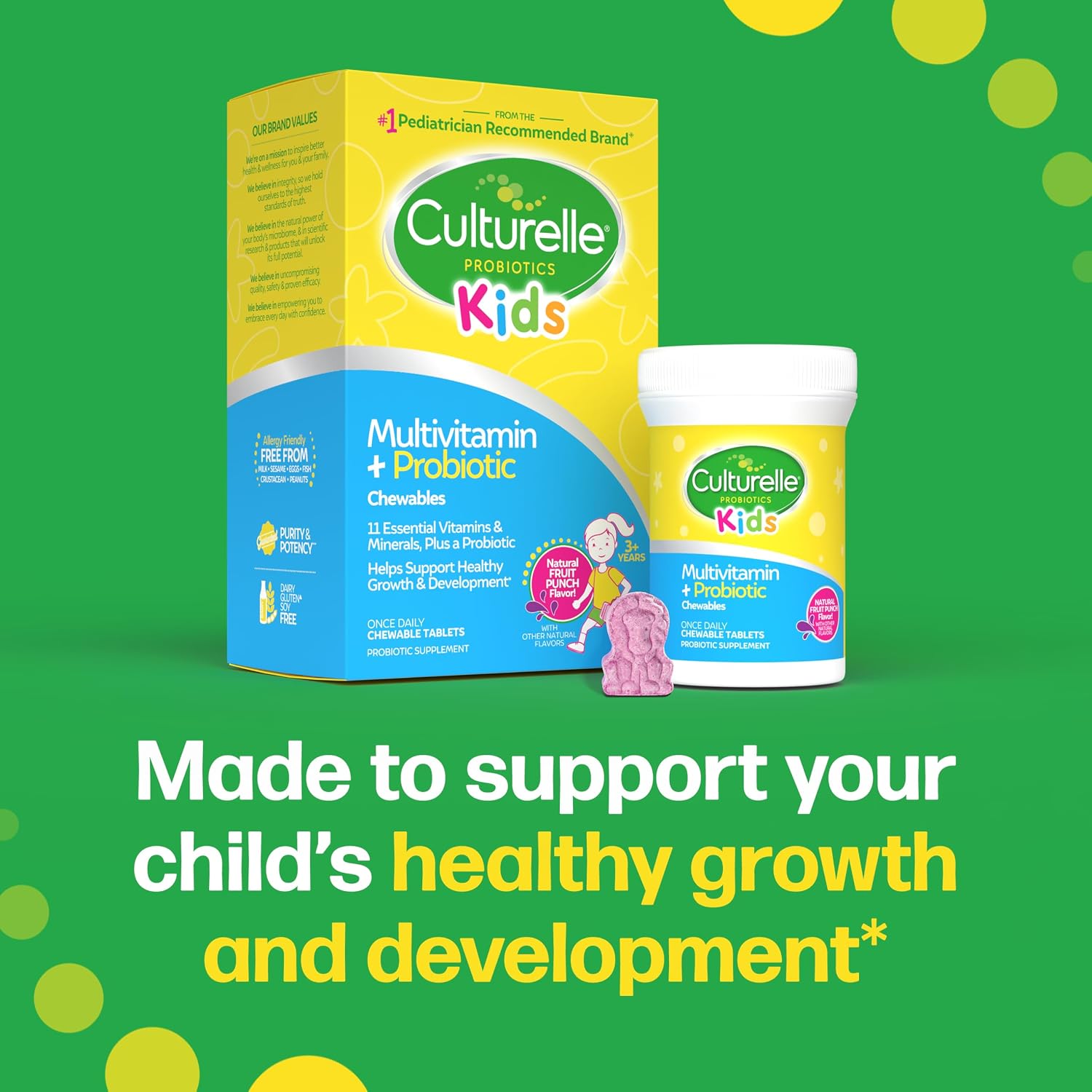 Culturelle Kids Multivitamínico + Probiótico Completo Masticable para Niños de 3+ Años, 50 Comprimidos Sabor Fruta