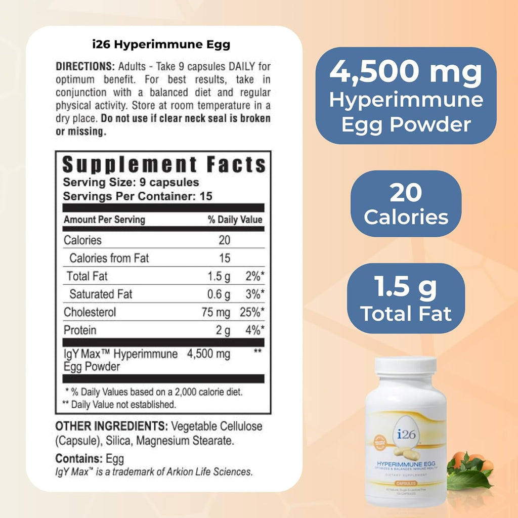 Youngevity i26® Cápsulas de Huevo Hiperinmune – Apoyo Inmunitario y Digestivo – 135 Cápsulas