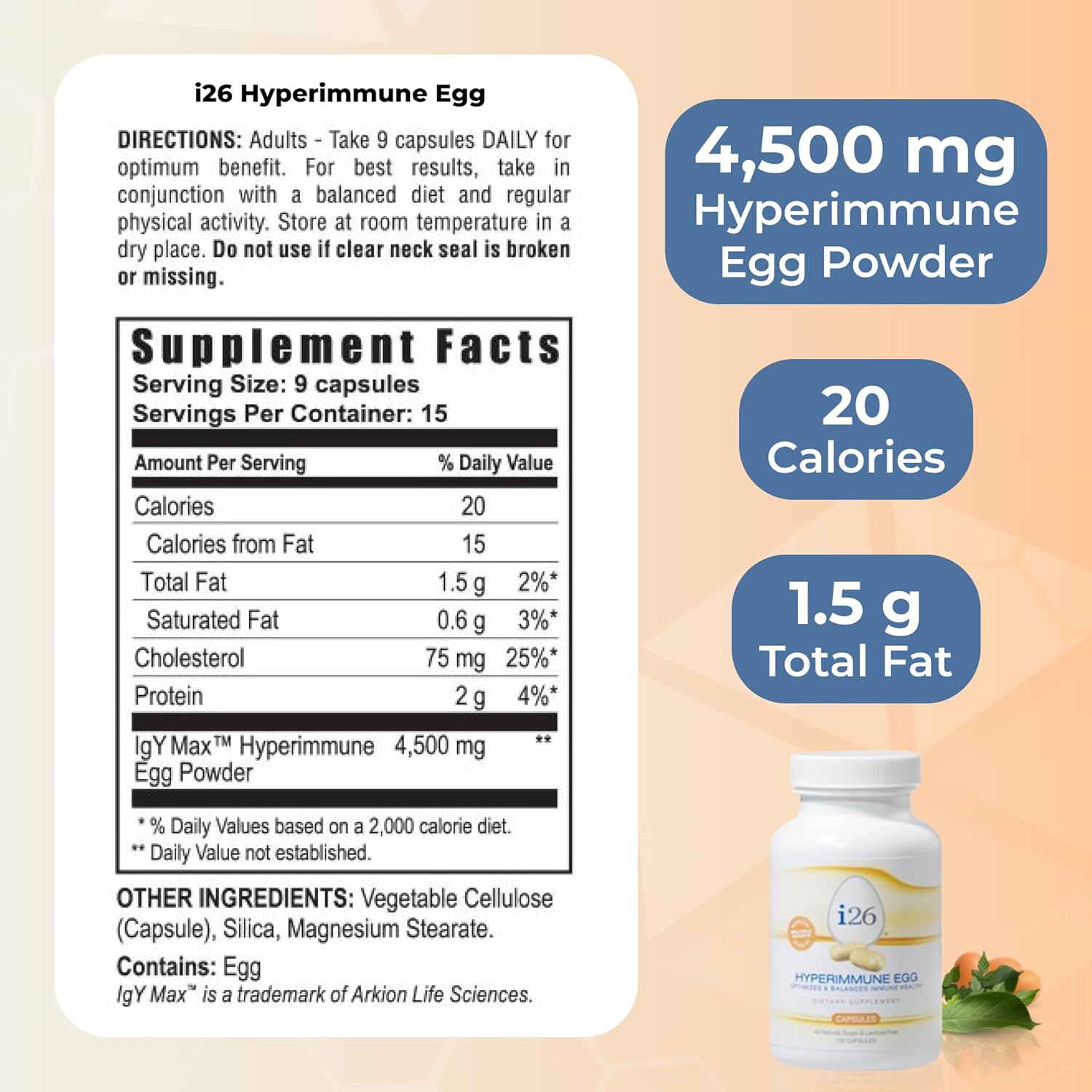 Youngevity i26® Cápsulas de Huevo Hiperinmune – Apoyo Inmunitario y Digestivo – 135 Cápsulas