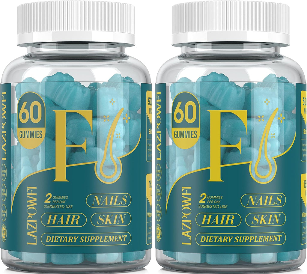 Lazpowfi Biotin Gummies - Gominolas de Biotina para Cabello, Piel y Uñas, Vegano, 60 unidades