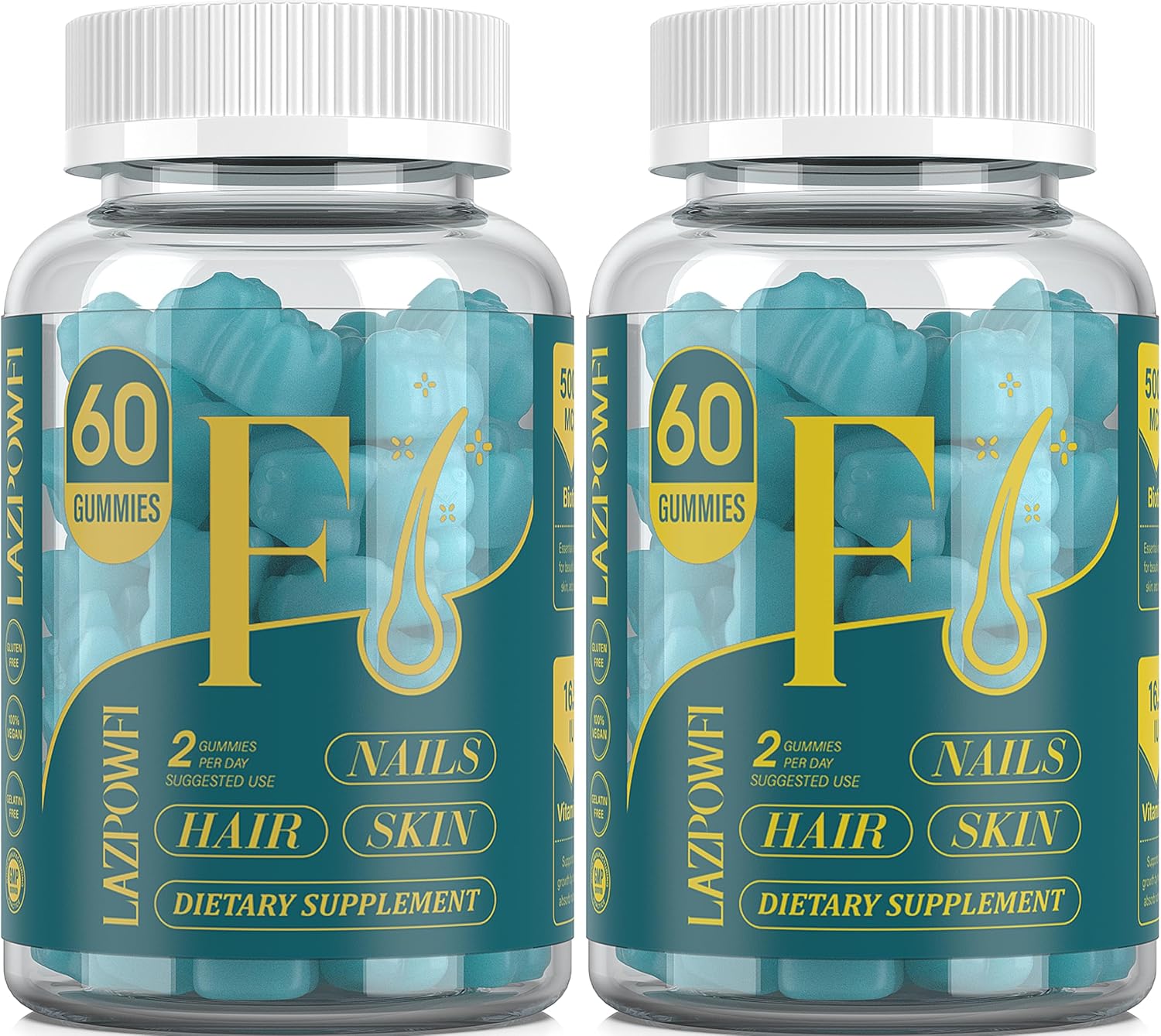 Lazpowfi Gomitas de Biotina para Cabello, Piel y Uñas - 60 Gomitas Sabor Fresa