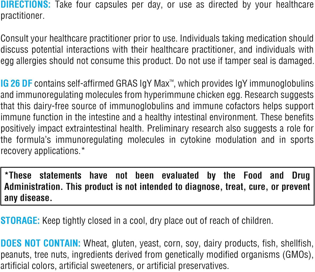 XYMOGEN IG 26 DF - Cápsulas de Inmunoglobulinas sin Lácteos para la Salud Intestinal e Inmune - Derivadas de Huevo Hiperinmune - 120 Cápsulas