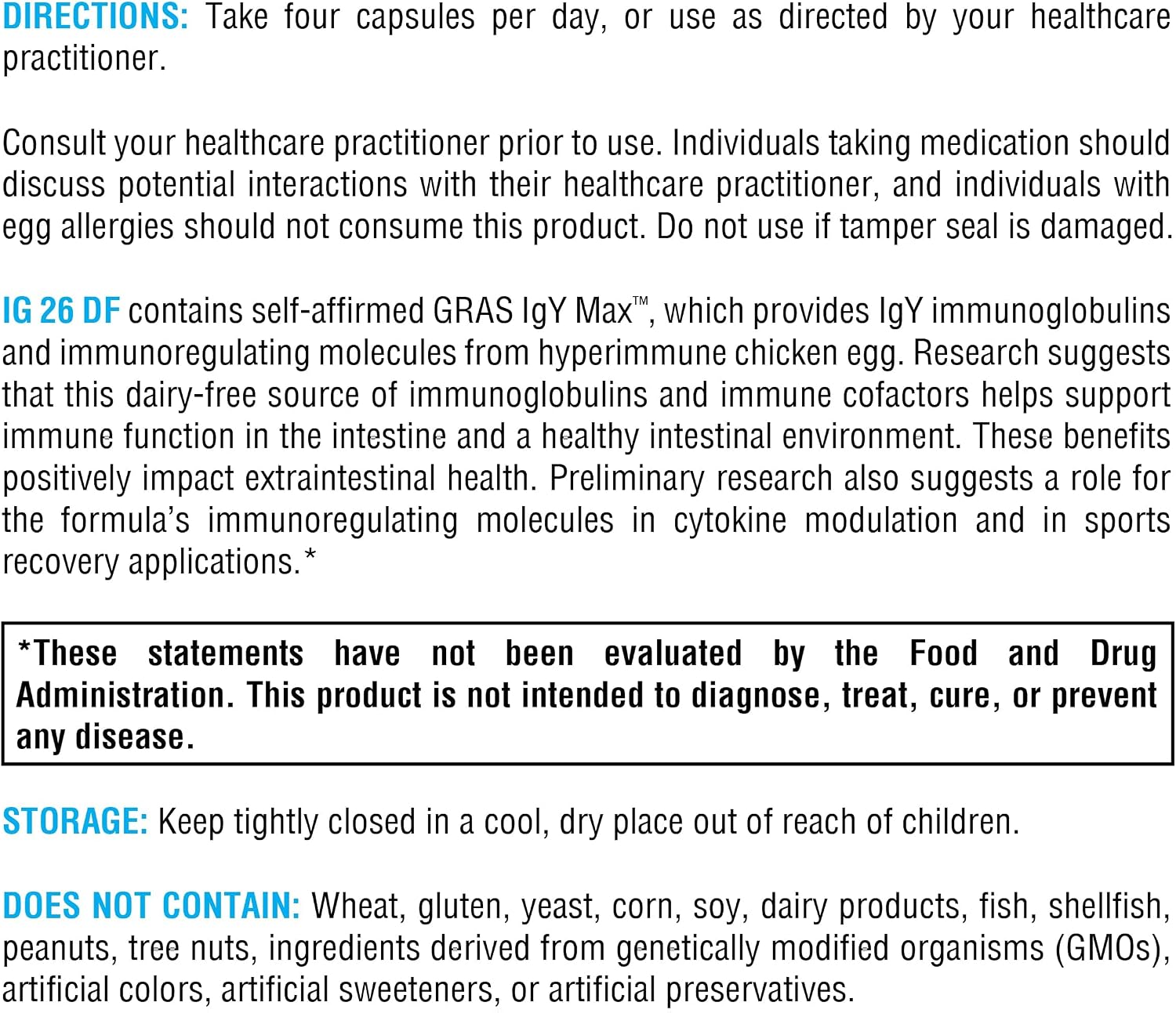 XYMOGEN IG 26 DF - Cápsulas de Inmunoglobulinas sin Lácteos para la Salud Intestinal e Inmune - Derivadas de Huevo Hiperinmune - 120 Cápsulas