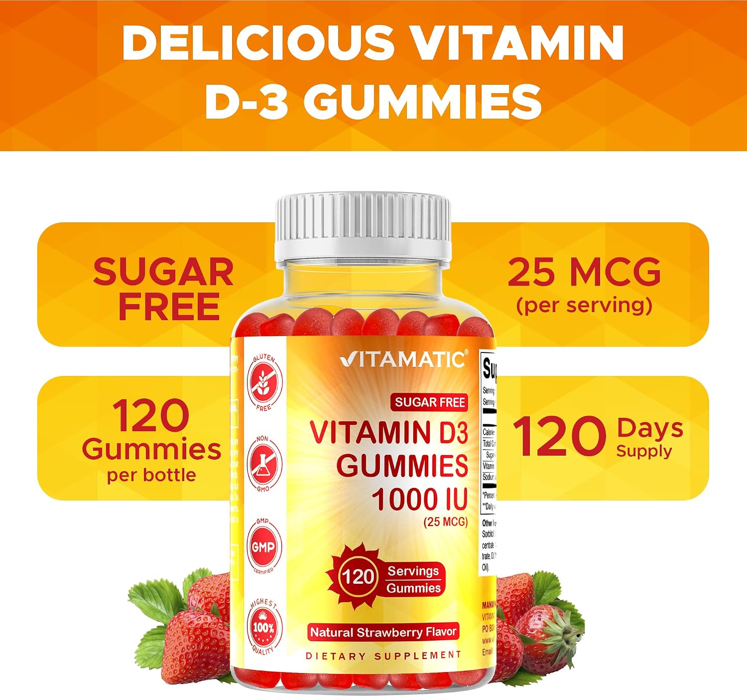 Vitamatic Vitamina D3 1000 UI Gominolas Sin Azúcar (120 Gominolas)