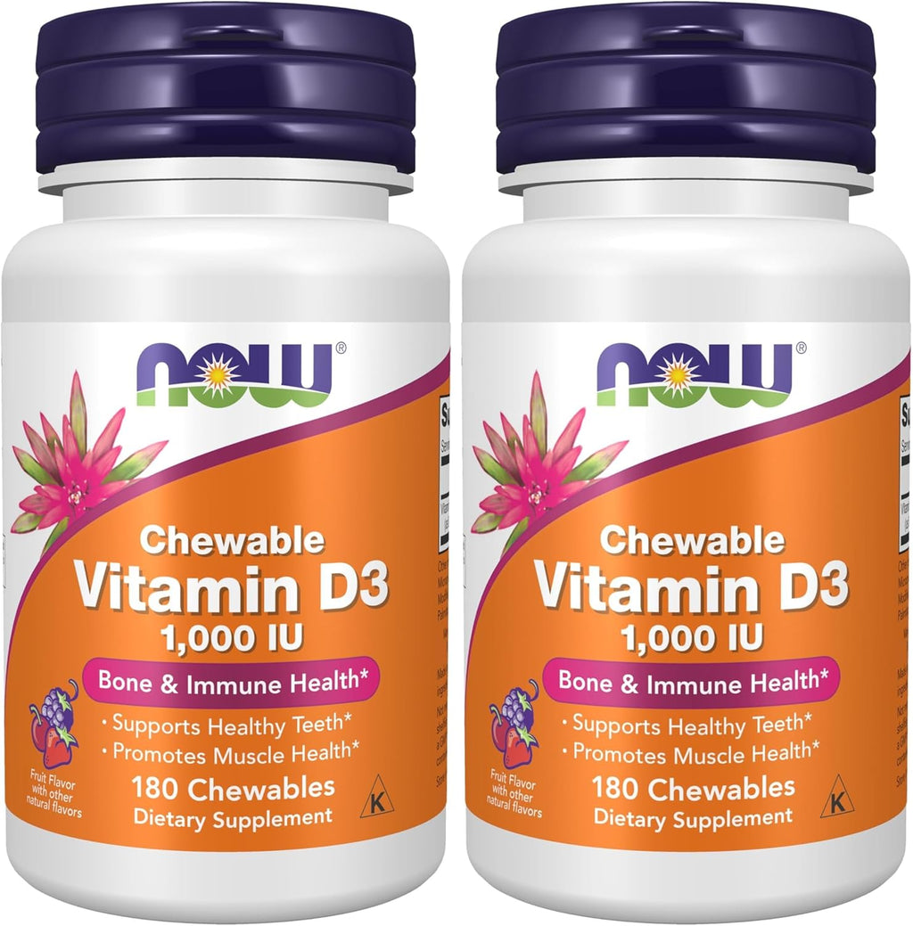 NOW Foods Vitamina D3 1.000 UI Comprimidos Masticables Sabor Natural Fruta 180 uds