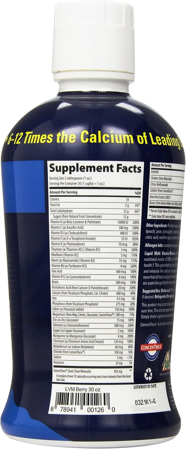 Trace Minerals – Liquid Multivitamin Mineral Complex with 72+ Ionic Minerals, B Vitamins & Antioxidants, Berry Flavor