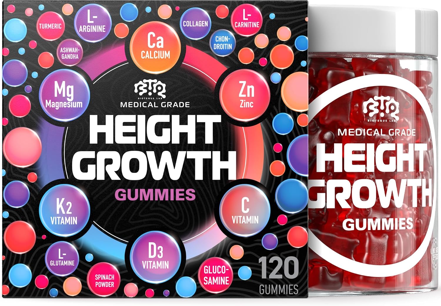 BIOTEQUELAB Gominolas de Crecimiento - Multivitamínico con Calcio, Magnesio, Zinc y Ashwagandha