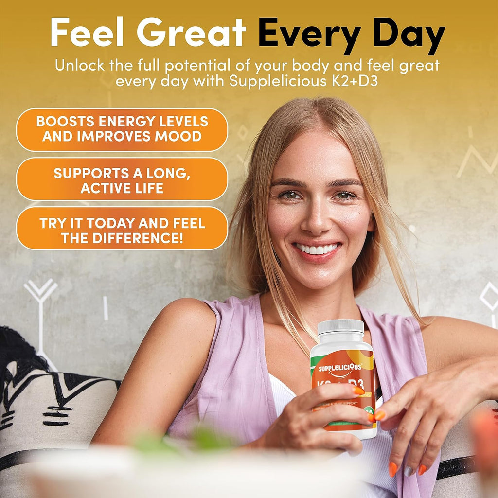 Supplelicious K2 + D3 con Calcio – 200mg por porción – 60 Cápsulas