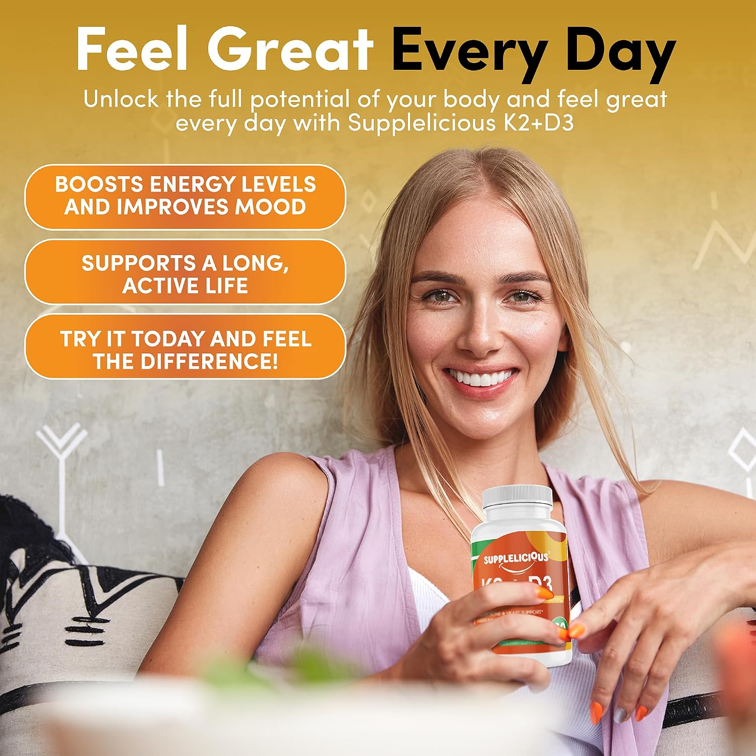 Supplelicious K2 + D3 con Calcio – 200mg por porción – 60 Cápsulas