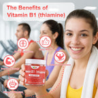 Vitamin B1 Gummies 300mg con Magnesio y Vitamina C – Gomitas de Tiamina para Adultos y Niños – Sabor Melocotón Natural – Sin Azúcar, Vegano, No GMO – 60 Unidades (1 Mes)