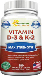 aSquared Nutrition Vitamina D3 con K2 MK-7 - 180 Pastillas Masticables