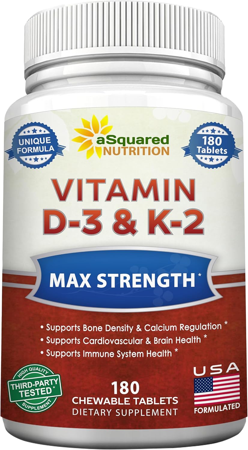 aSquared Nutrition Vitamina D3 con K2 MK-7 - 180 Pastillas Masticables