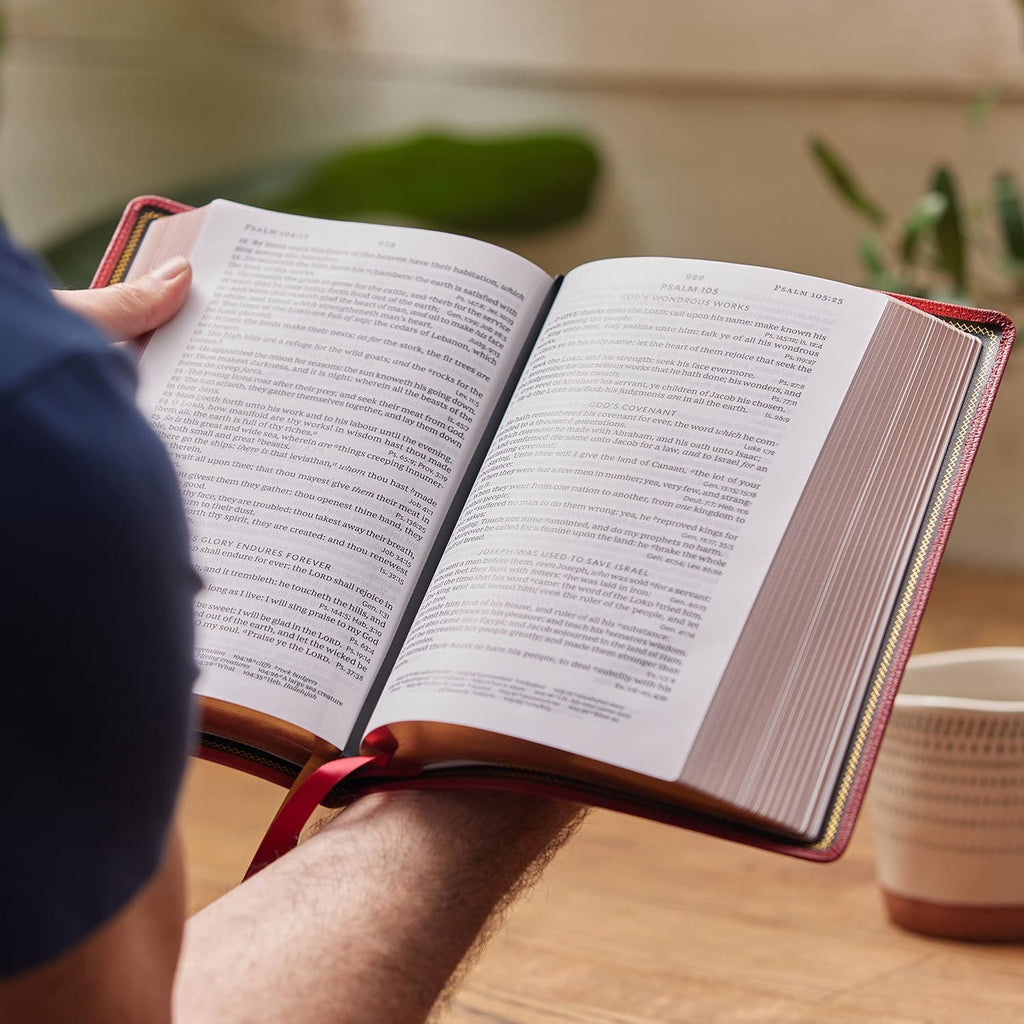 Santa Biblia KJV: Letra Grande de Una Columna con 43,000 Referencias Cruzadas al Final del Versículo, Piel de Cabra Roja, Colección Premier, Tamaño Personal, Letra Roja: Versión King James