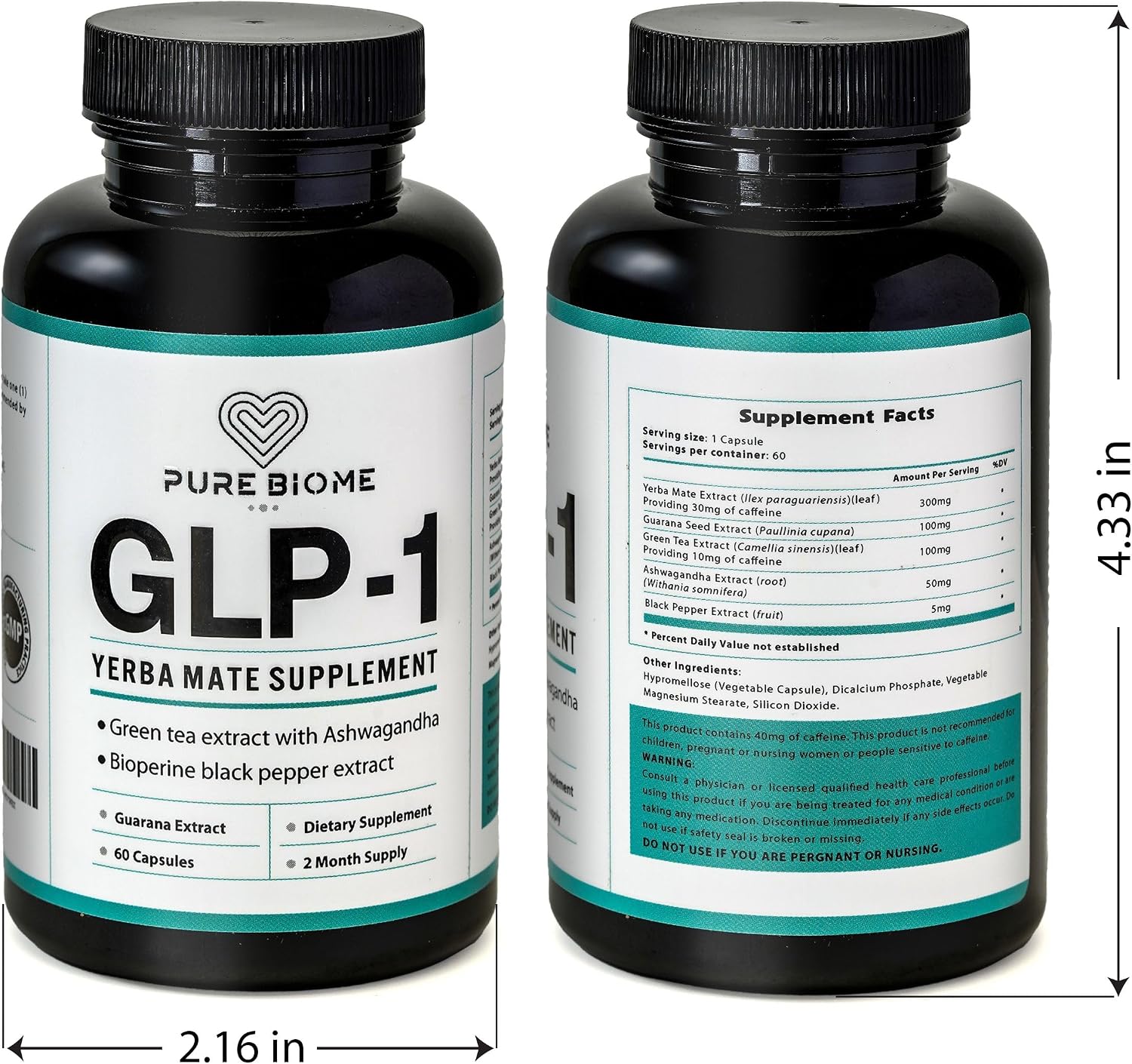 GLP-1 Yerba Mate, Guaraná, Té Verde y Ashwagandha - 40mg Cafeína por Cápsula