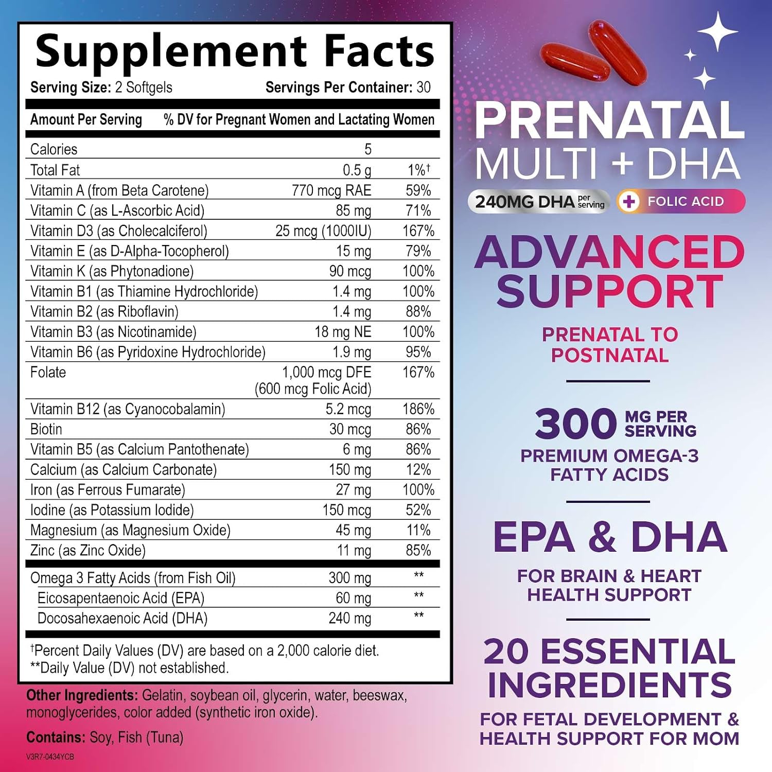 Vitaminas Prenatales con Ácido Fólico y Omega 3 DHA - 60 Cápsulas Blandas