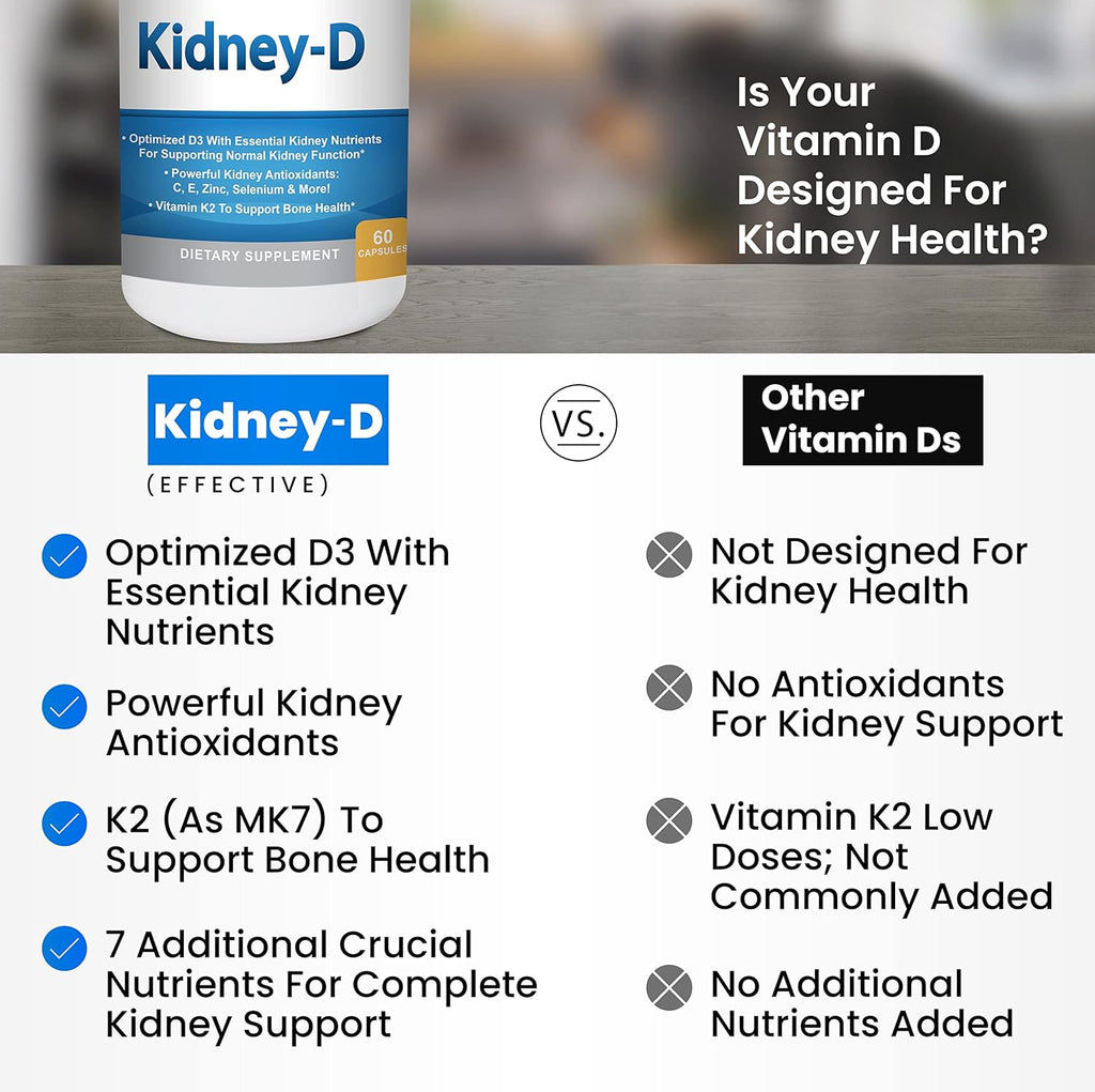 Kidney-D, Suplemento Renal con Vitamina D3 Optimizado para la Salud de los Riñones