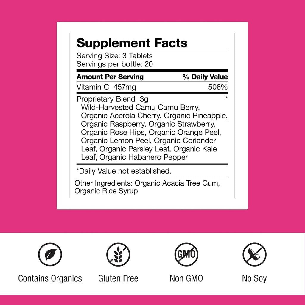 Dr. Schulze's Super-C Plus - Complejo de Vitamina C Natural - 60 Comprimidos Masticables