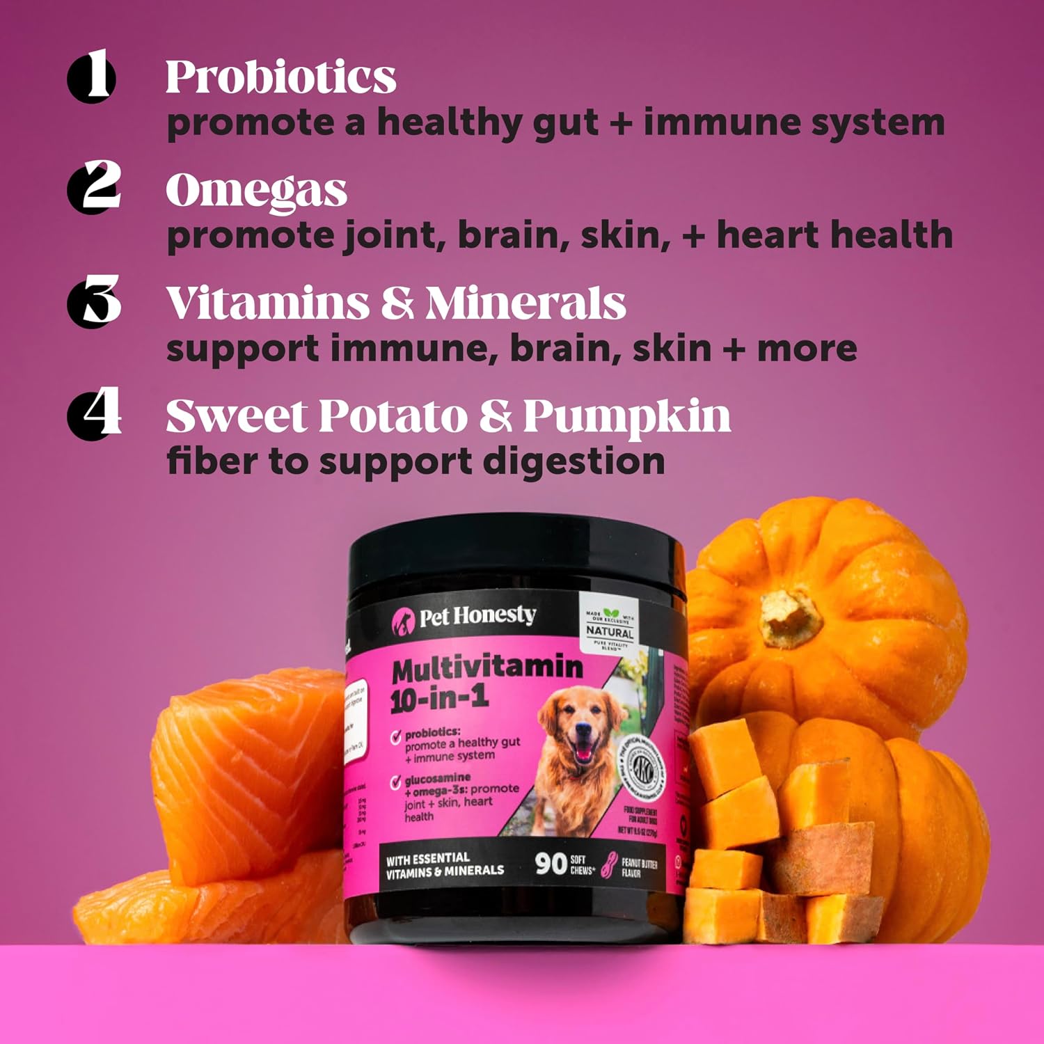 Pet Honesty Multivitamínico 10-en-1 para Perros con Glucosamina y Probióticos - 180 Comprimidos Masticables Sabor Pollo