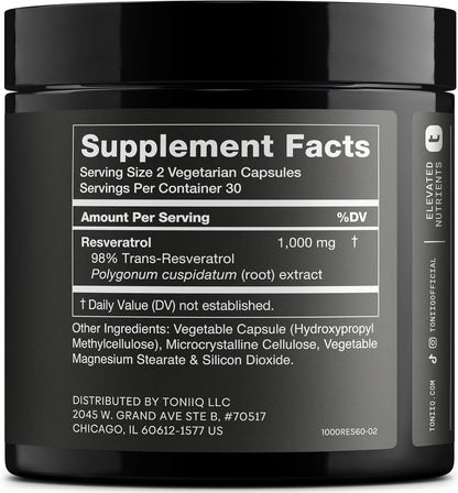 Ultra High Potency Trans Resveratrol 1000mg - 98% Puro - Extracto de Raíz de Polygonum - 60 Cápsulas – Image 2