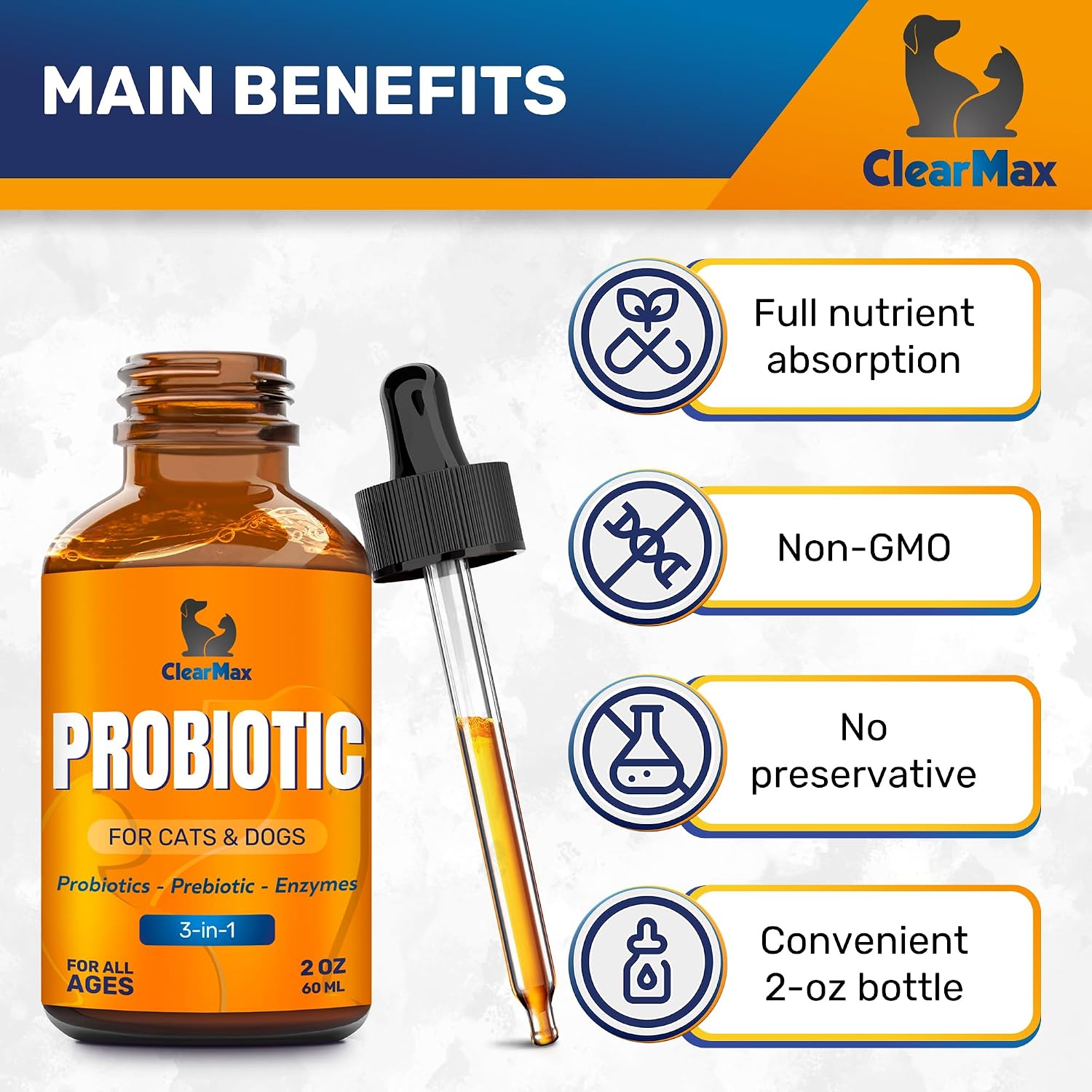 Probióticos Líquidos para Perros y Gatos – 6 Mil Millones de UFC – Con Enzimas Digestivas – 2 oz