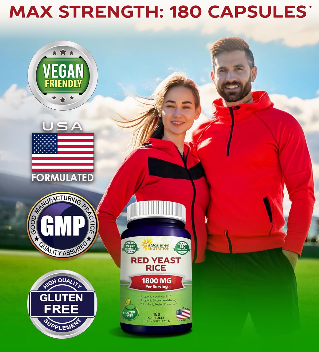 aSquared Nutrition Red Yeast Rice 1800mg - 180 Vegetarian Capsules