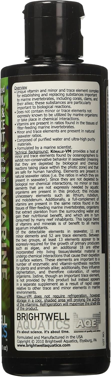 Brightwell Aquatics 8.5 oz. líq. Koralle-VM Suplemento de vitaminas y minerales para corales y almejas, 250 mL