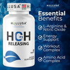 HGH-Releasing Support Supplement with L-Arginine & Ornithine | Nitric Oxide Support for Muscle Recovery, Energy & Performance | Amino Acid Complex with Vitamin B3 & Chromium | 60 Tablets