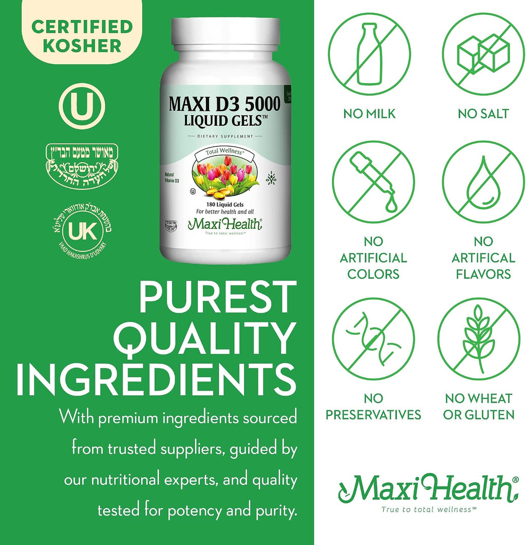 Maxi Health Vitamina D3 5000 IU – 180 Softgels
