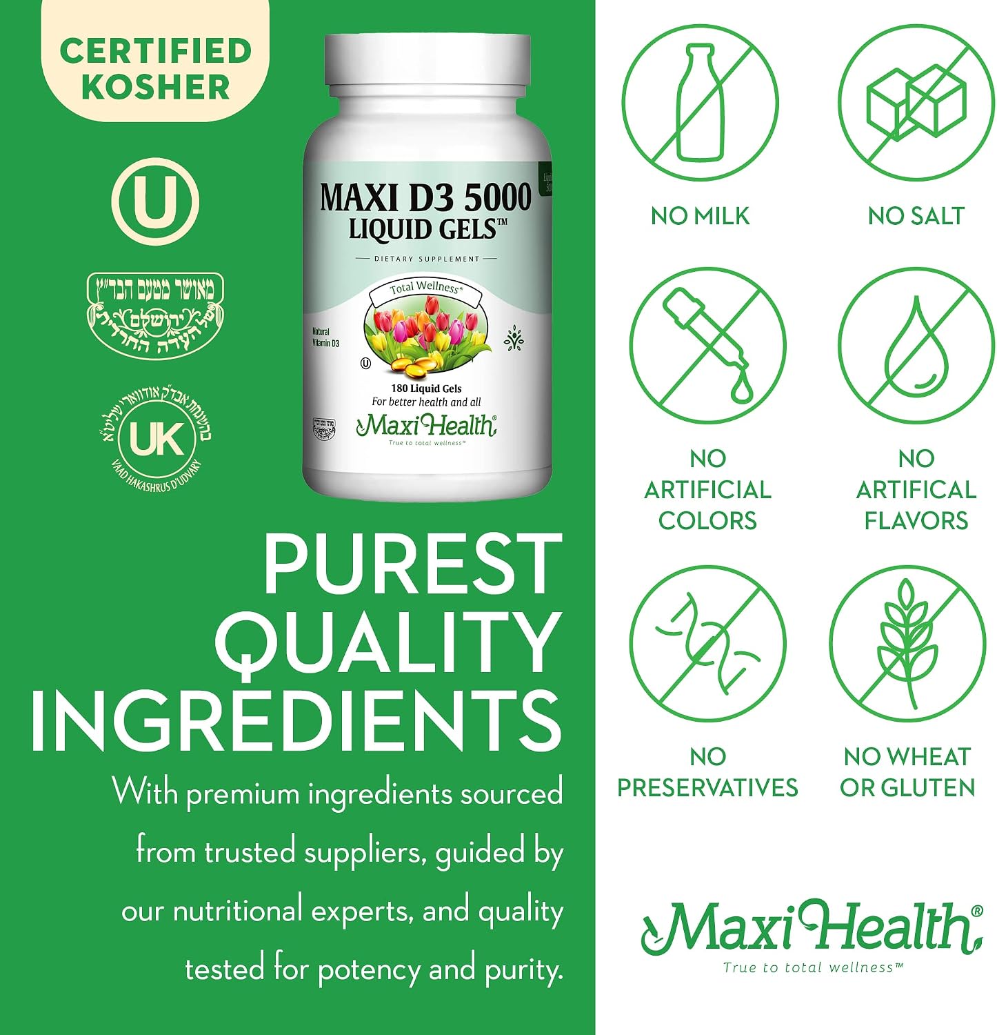 Maxi Health Vitamina D3 5000 IU – 180 Softgels