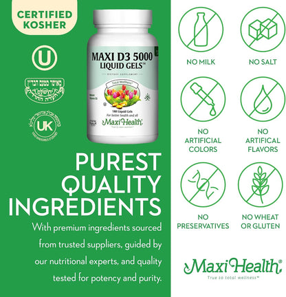 Maxi Health Vitamina D3 5000 IU – 180 – Forma altamente absorbible: El colecalciferol es la forma de vitamina D – Image 6