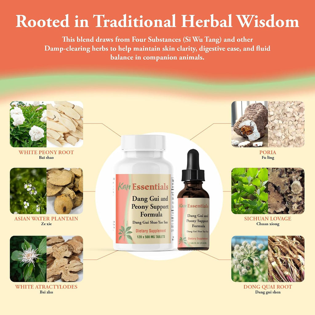 Kan Herb Essentials Dang Gui and Peony Support – Traditional Chinese Herbal Blend for Dogs and Cats, 120 Tablets