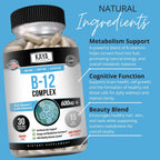 Kaya Naturals B-12 Complex | Complejo B con Biotina, Colina, Inositol, Folato y Vitamina C - 30 Cápsulas