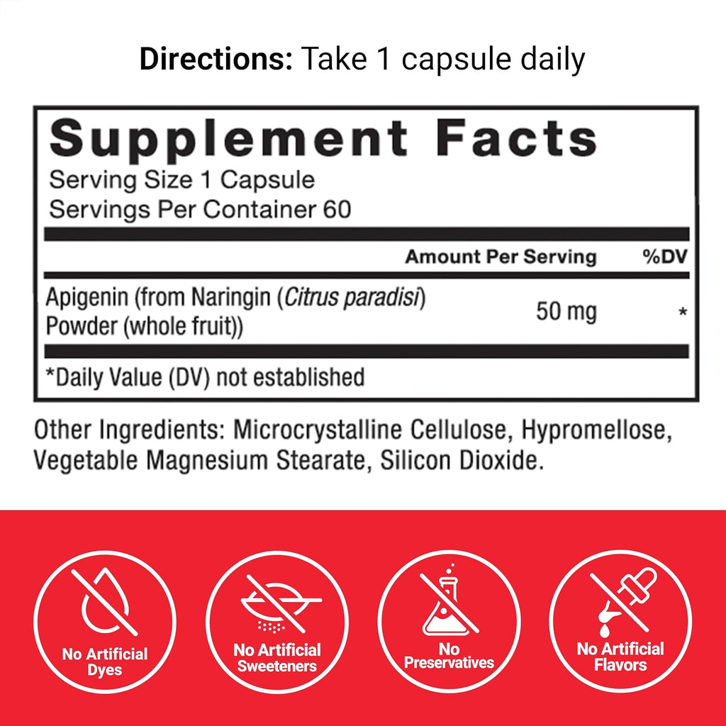 Force Factor Apigenin 50 mg, 60 cápsulas – Suplemento para la relajación y el estrés