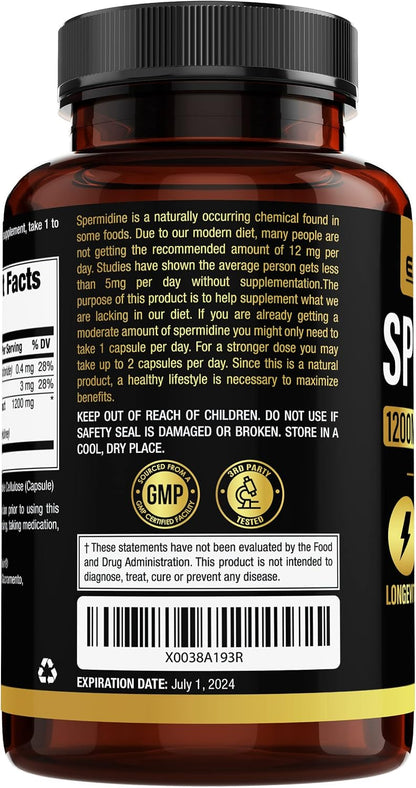 Earth Elixir Espermidina 1200mg (90 – Alta potencia: Cada dosis de dos cápsulas aporta 12 mg de espermidina pura, – Image 5