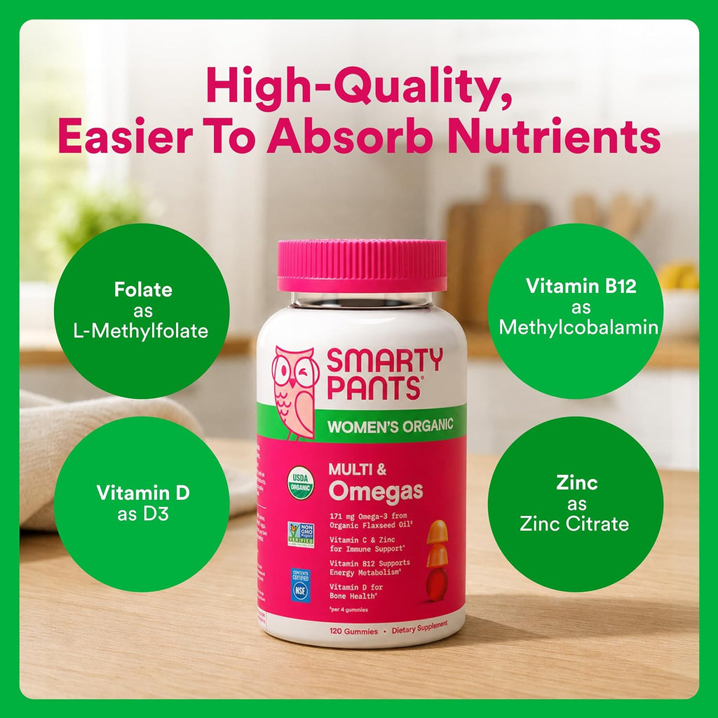 SmartyPants Multivitamínico Orgánico para Mujeres - Gominolas con Omega 3, Vitaminas y Minerales - 120 uds