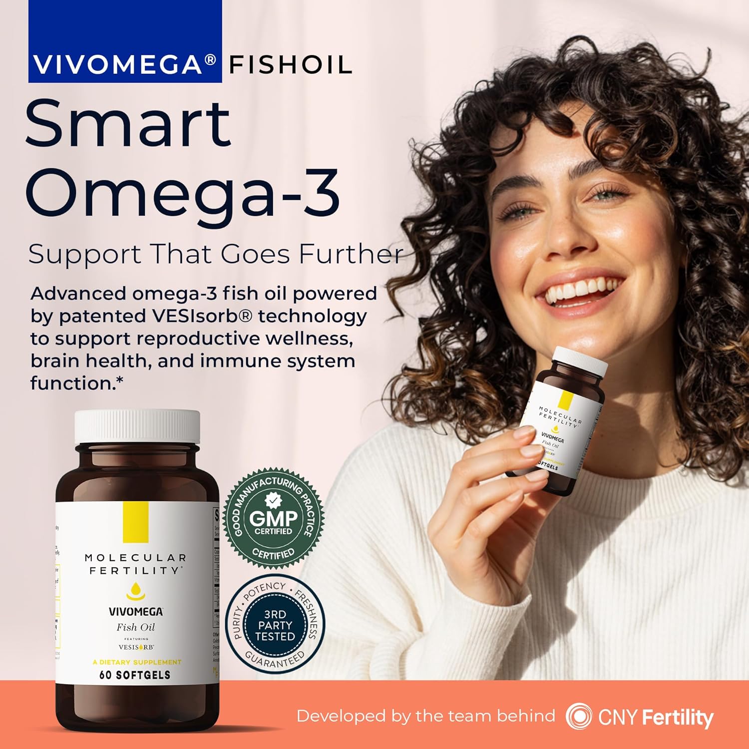VIVOMEGA Fish Oil con VESIsorb® – Suplemento de Omega 3 con Vitamina D3 y K2 para el Bienestar Reproductivo – 60 Cápsulas Blandas