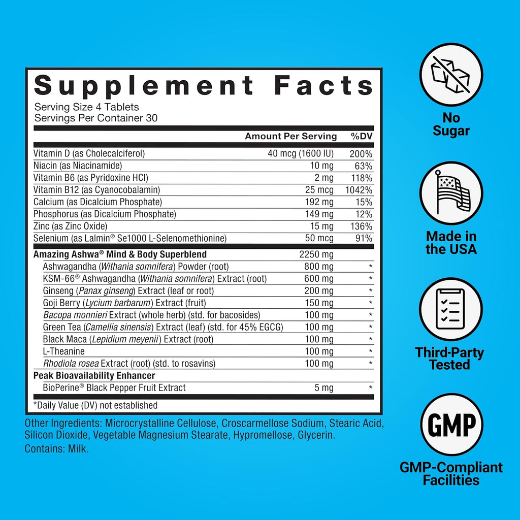 Force Factor Amazing Ashwa, KSM-66 Ashwagandha Suplemento para el Estrés, Enfoque, Memoria, Apoyo Inmunitario, con Vitaminas, Minerales y Antioxidantes, 360 Comprimidos (Paquete de 3)